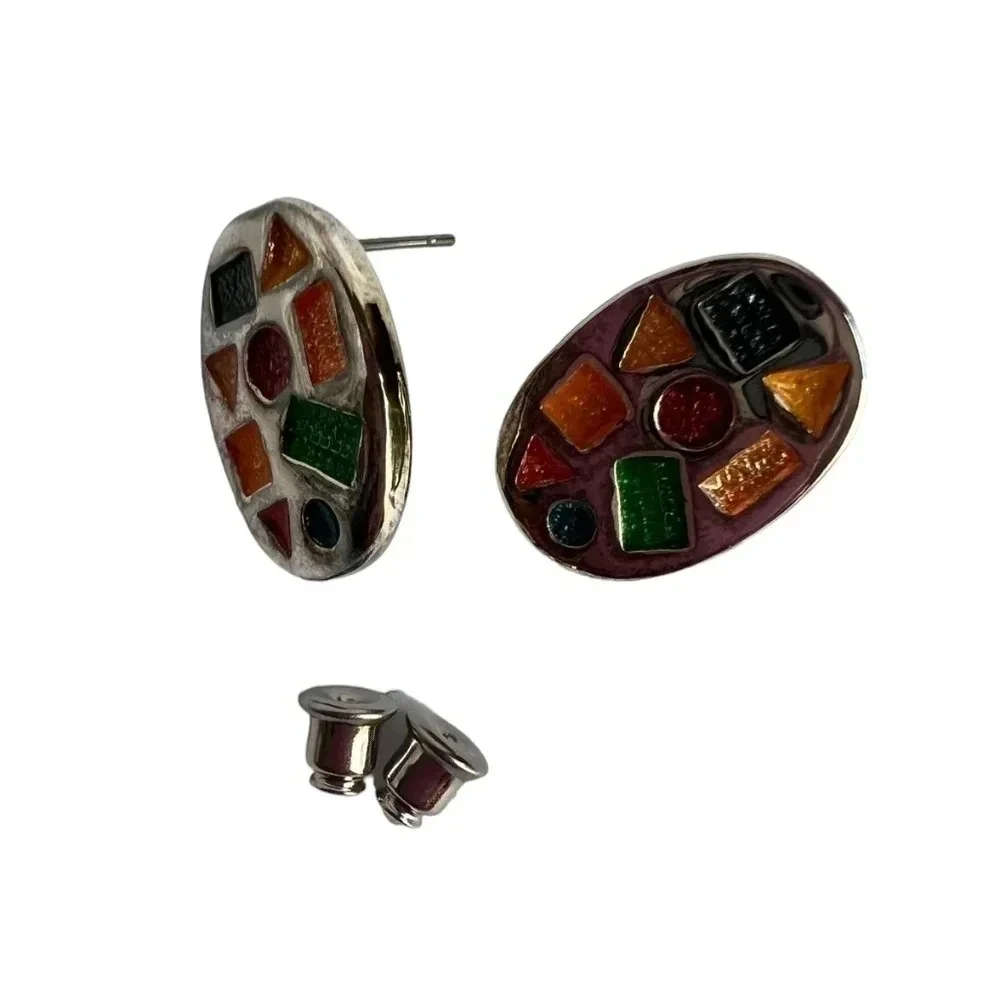 NWOT VINTAGE COLORFUL HARLEQUIN BRACELET & EARRINGS SET - Picture 3 of 5